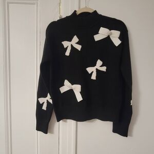 NWT KARL LAGERFELD PARIS 3D Bow Mockneck Sweater Black With White Rhinestone XS